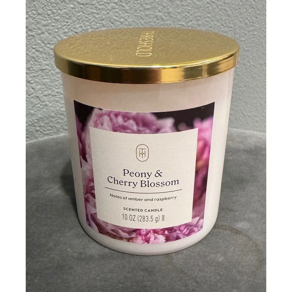 Threshold Peony & Cherry Blossom Scented Candle 10oz Gold Lid Amber Raspberry N